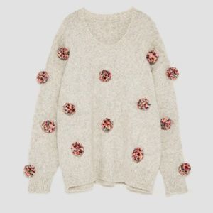 ZARA Over-sized Sweater with Pompoms Size S